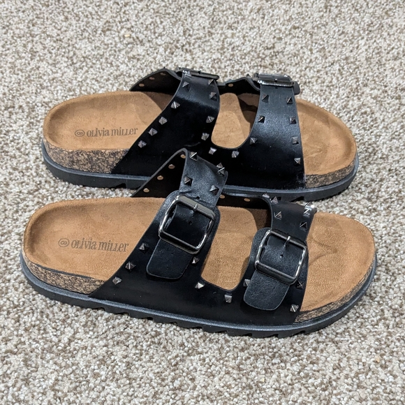 Olivia Miller Women's Size 8 Cork Footbed Studded Flat Slide Sandals - Picture 1 of 6